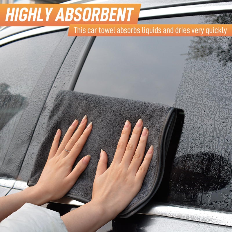 SINLAND Microfiber Car Drying Towels Ultra Absorbent,No Streaks,Scratches, or Water Spots,Wash Cleaning Auto Detailing Towels 380gsm 16inch x 24inch 3Pack Grey - Image 3